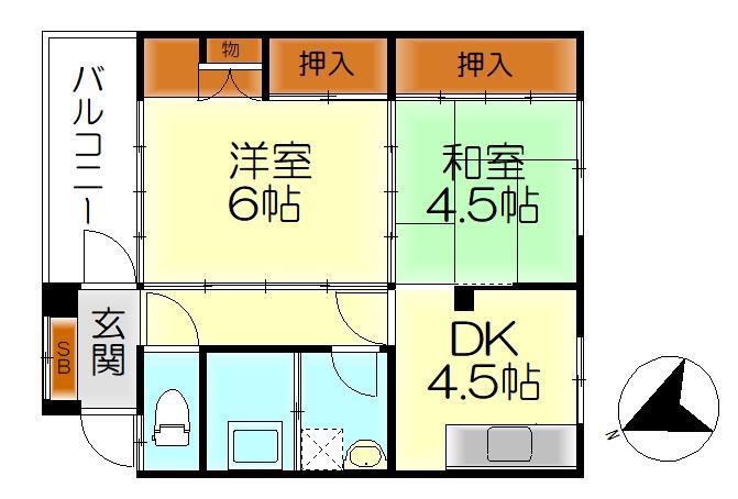 平岡ビル(2DK/4階)の間取り写真