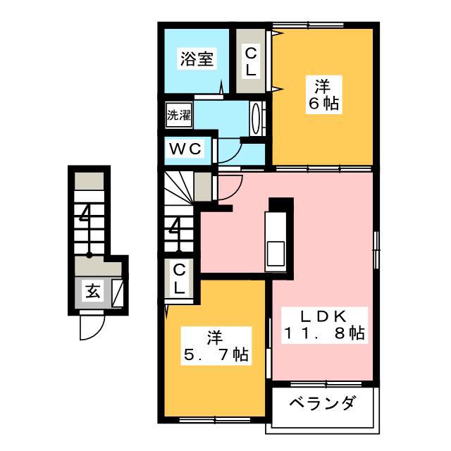 ルピナス II(2LDK/2階)の間取り写真