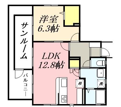 メゾンドアシェル(1LDK/1階)の間取り写真