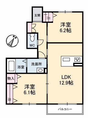 カーサ・グリナージュC棟(2LDK/1階)の間取り写真