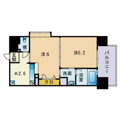 アクタス大橋ステーションタワー(2K/9階)の間取り写真