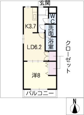 クレア立込(1LDK/1階)の間取り写真
