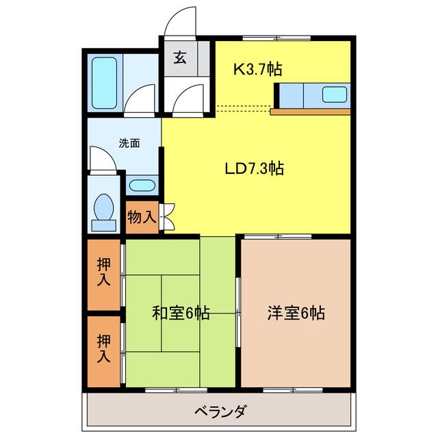 サンティアラ B(2LDK/3階)の間取り写真