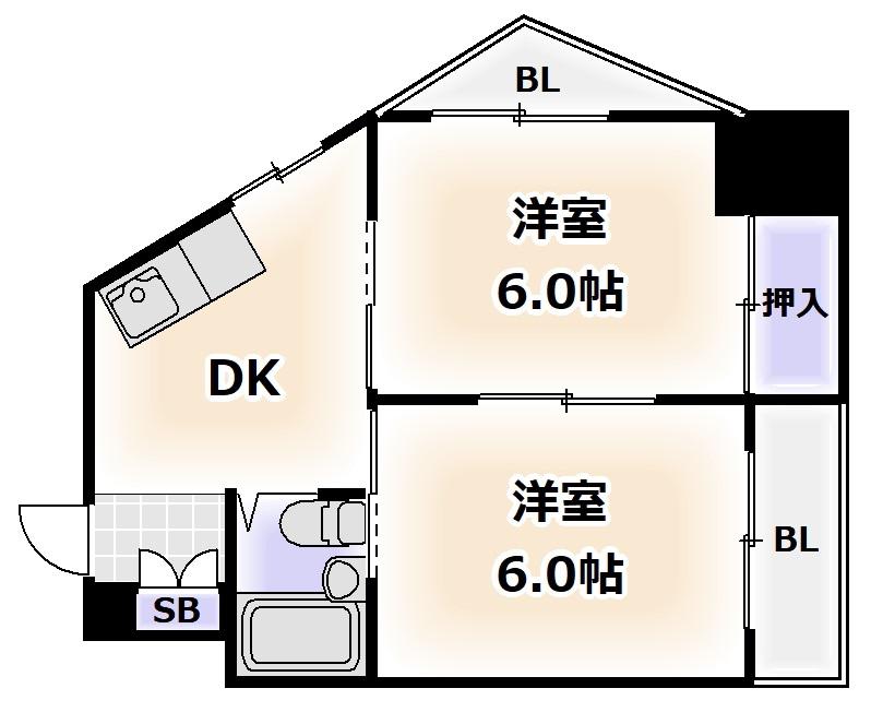 ラパンジール大国III(2DK/6階)の間取り写真