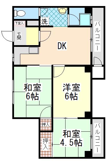 金盃第2高羽荘(3DK/3階)の間取り写真
