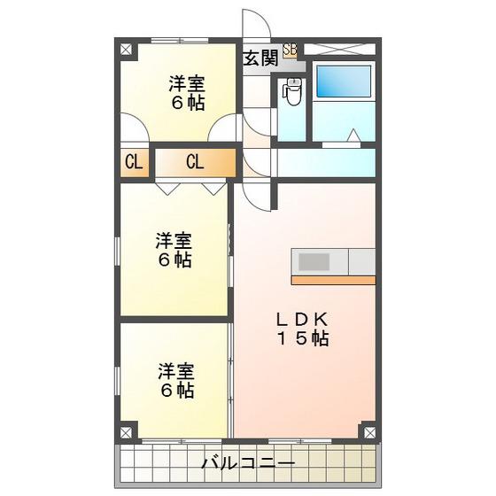 プロミネント四日市(3LDK/3階)の間取り写真