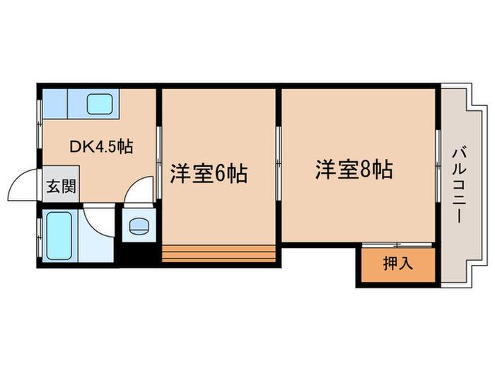 服部コーポ花塚町(2DK/3階)の間取り写真