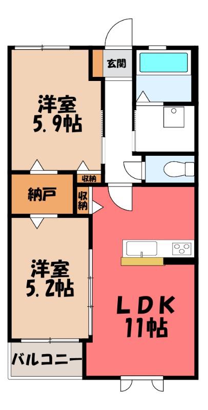 ウイングクレストC(2LDK/1階)の間取り写真
