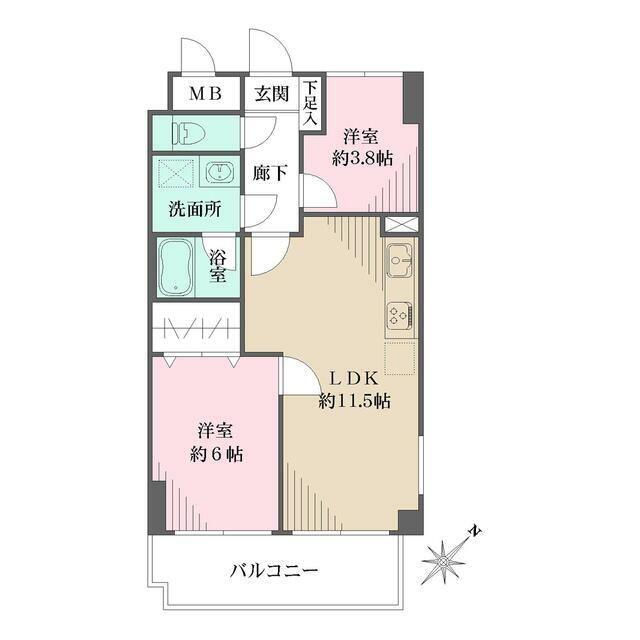 藤和シティホームズ新宿余丁町(2LDK/4階)の間取り写真