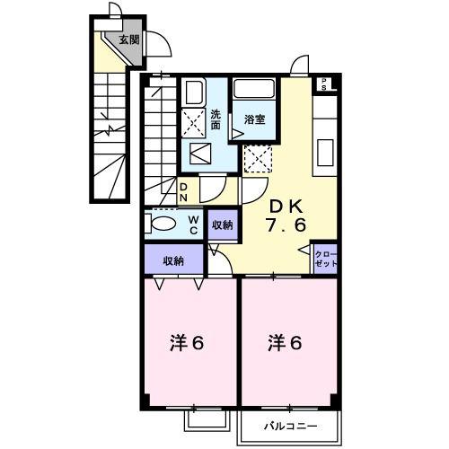 グランベル C(2DK/2階)の間取り写真