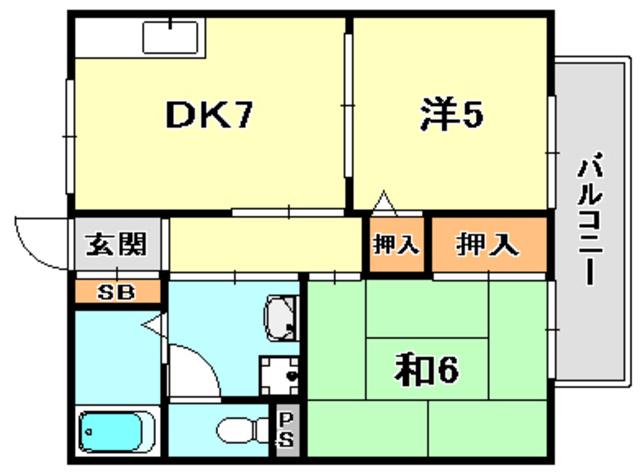 ベルドミールB棟(2DK/1階)の間取り写真