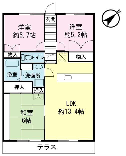 コーナス・ガーデンB棟(3LDK/1階)の間取り写真