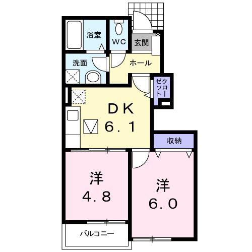 ハイドランジア 2番館(2DK/1階)の間取り写真