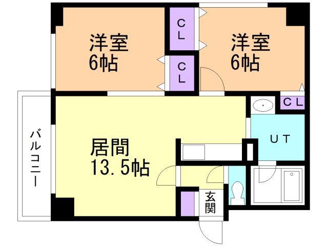 グランコート中島(2LDK/4階)の間取り写真