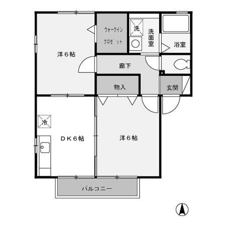 クローバーハイツB(2DK/2階)の間取り写真