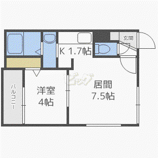 デュークYK山の手(1LDK/2階)の間取り写真