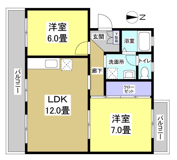 クレール21II(2LDK/3階)の間取り写真