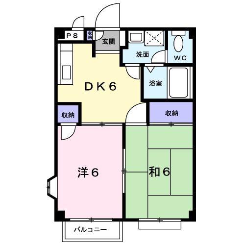 ペルシュワールA(2DK/1階)の間取り写真