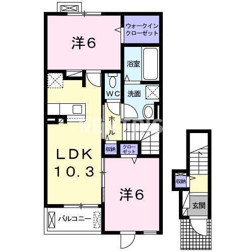 ディモーラ城見(2LDK/2階)の間取り写真