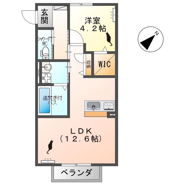 ウィズハイム上田(1LDK/1階)の間取り写真