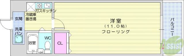 三徳ビル(1K/5階)の間取り写真