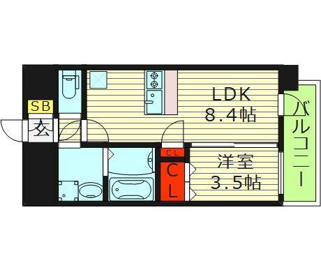 プレリス大阪今里サヴィア(1LDK/13階)の間取り写真