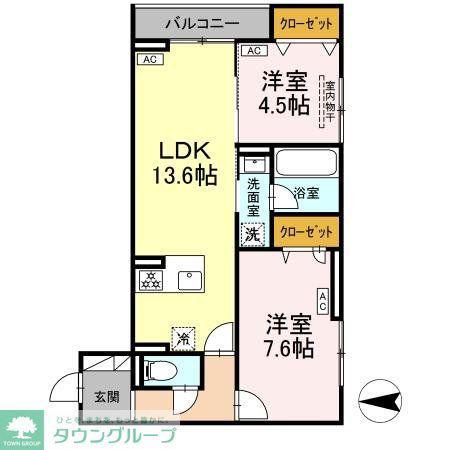 セレスティア西寺尾 A(2LDK/2階)の間取り写真