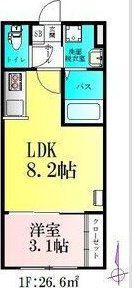 バルミジュール宮千代(1LDK/1階)の間取り写真