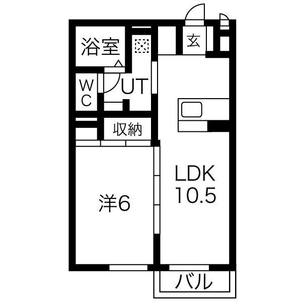 インテグラルフラッツ 部屋(1LDK/2階)の間取り写真