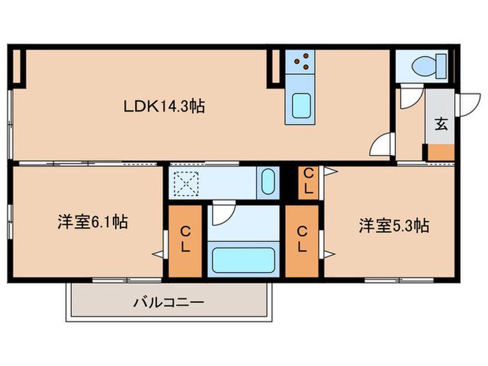 クオリティパレス千華(2LDK/2階)の間取り写真