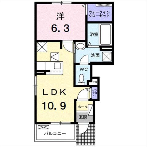 リュミエール ドゥース I(1LDK/1階)の間取り写真