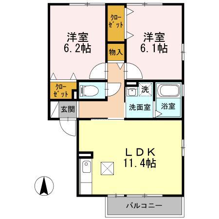 ロイヤルコート上石川(2LDK/1階)の間取り写真