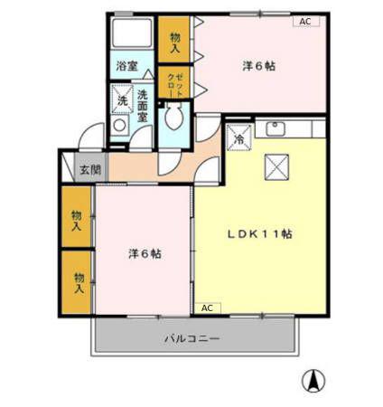 ヴィラージュ(2LDK/1階)の間取り写真