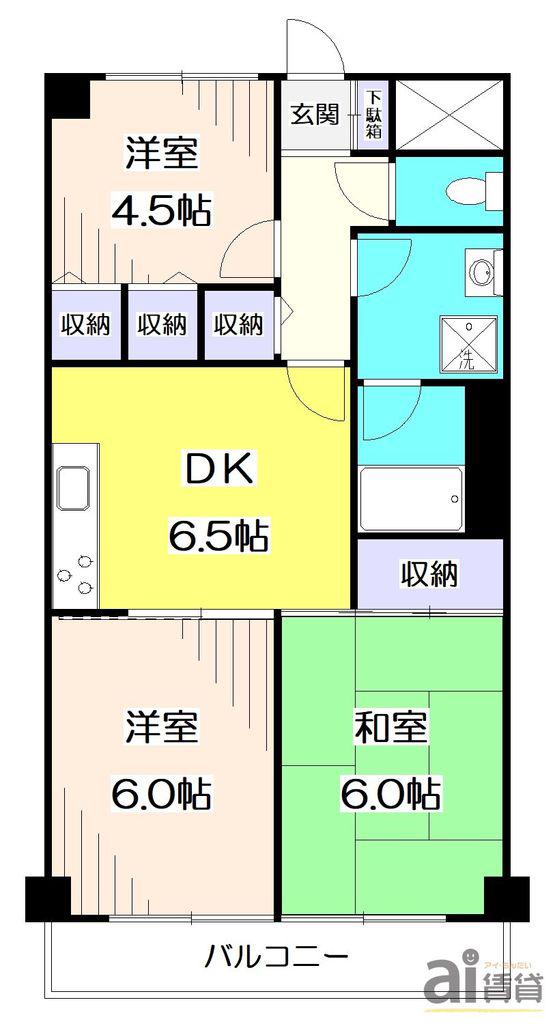兼六ハイム清瀬2(3DK/5階)の間取り写真