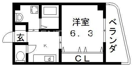 ダーナパル(1K/6階)の間取り写真