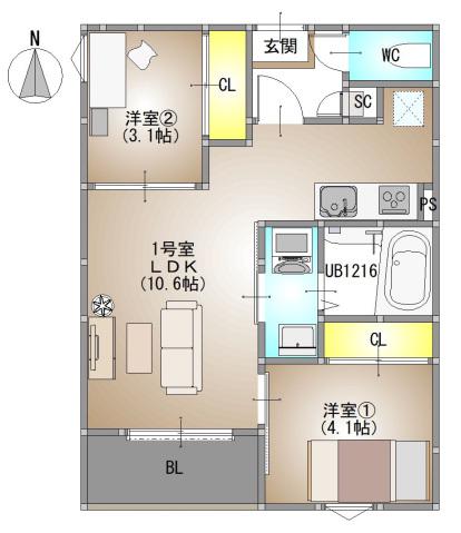 REGALEST F 下伊福(2LDK/2階)の間取り写真
