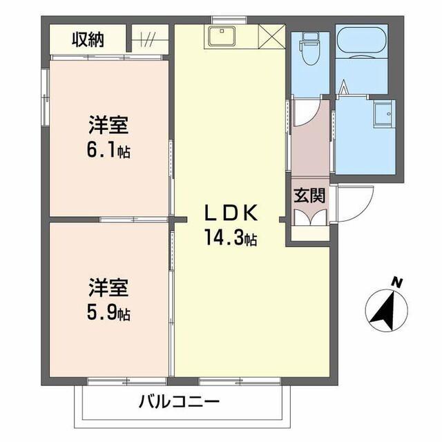 バリュージュあずまだB(2LDK/2階)の間取り写真