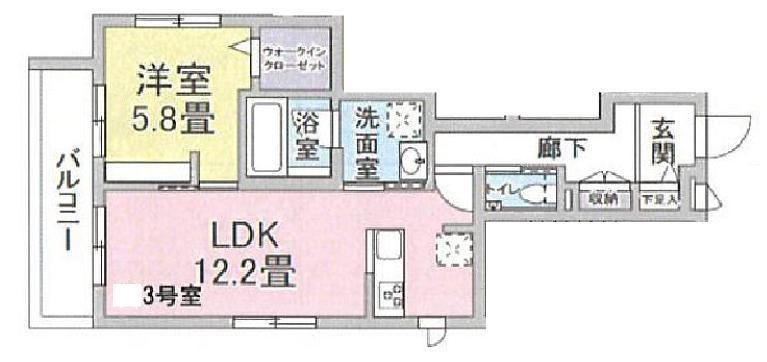 クレイドル ユウシン(1LDK/1階)の間取り写真