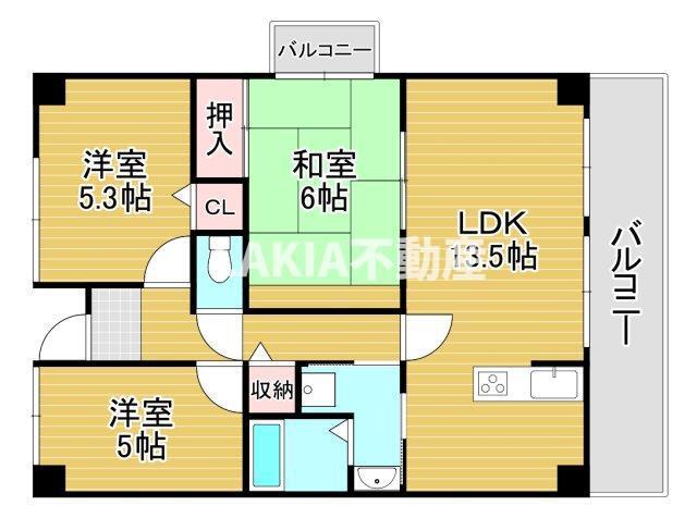 ユンヌホワイエ(3LDK/6階)の間取り写真