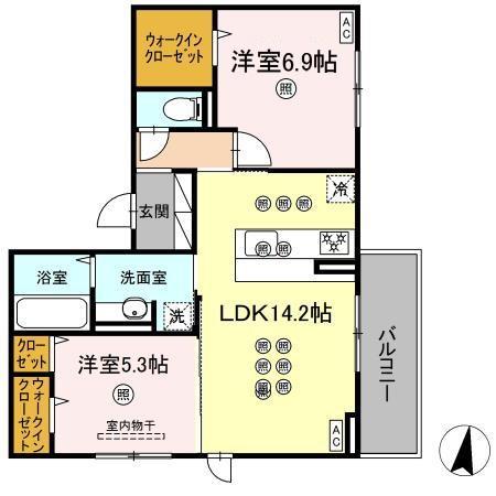 岡山電軌東山本線 城下駅(岡山) 徒歩15分 3階建 新築(2LDK/2階)の間取り写真