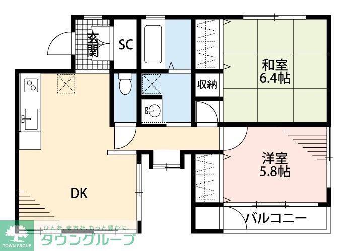JR京浜東北線 川口駅 徒歩12分 3階建 築21年(2DK/3階)の間取り写真