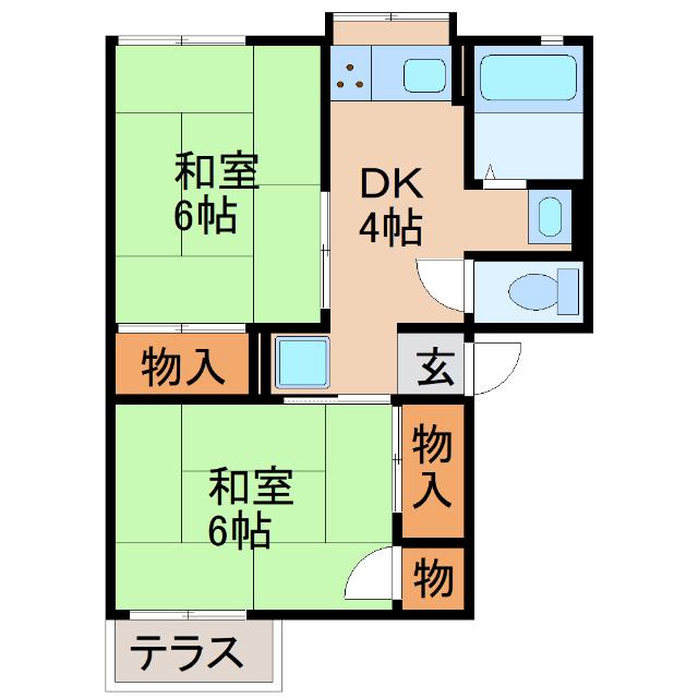JR山陽本線大竹駅 2階建 (2DK/1階)の間取り写真