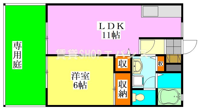 ビレッジサングランデA棟(1LDK/1階)の間取り写真