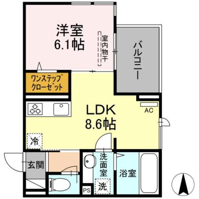 ヒルサイド(1LDK/2階)の間取り写真