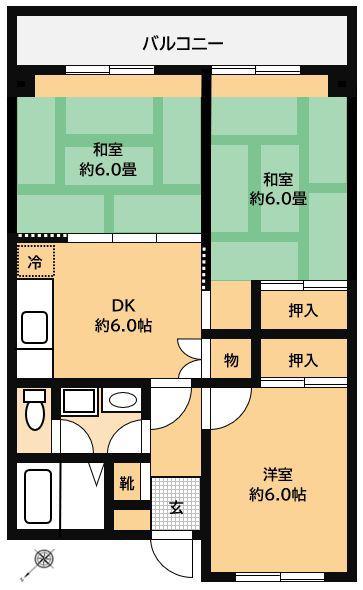 グルーリャ大和(3DK/5階)の間取り写真