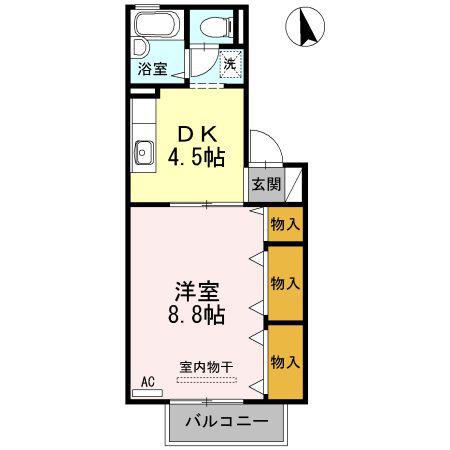 ドミール 古川 A棟(1DK/1階)の間取り写真