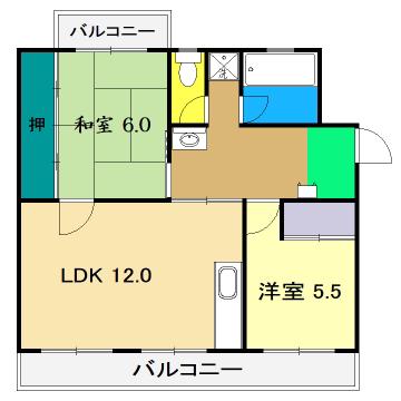 コーポ多喜(2LDK/4階)の間取り写真