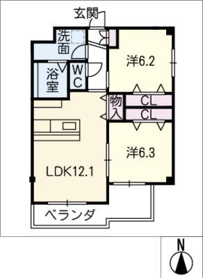 ラコ・フォルテII(2LDK/2階)の間取り写真
