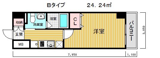クレアドル須磨Ⅲ(1K/2階)の間取り写真