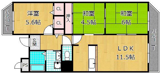 ヴィラージュ樟葉(2LDK/4階)の間取り写真